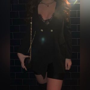 Lapel Neck Fringe Blazer in Black